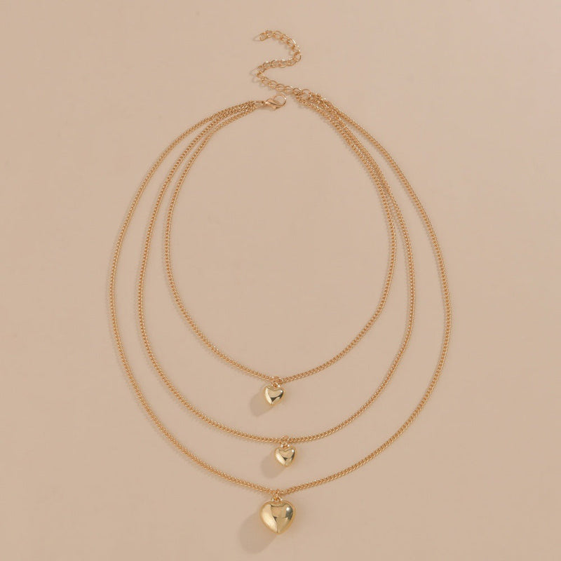 Multi Layers Chain Necklace Metallic Color Heart Pendant
