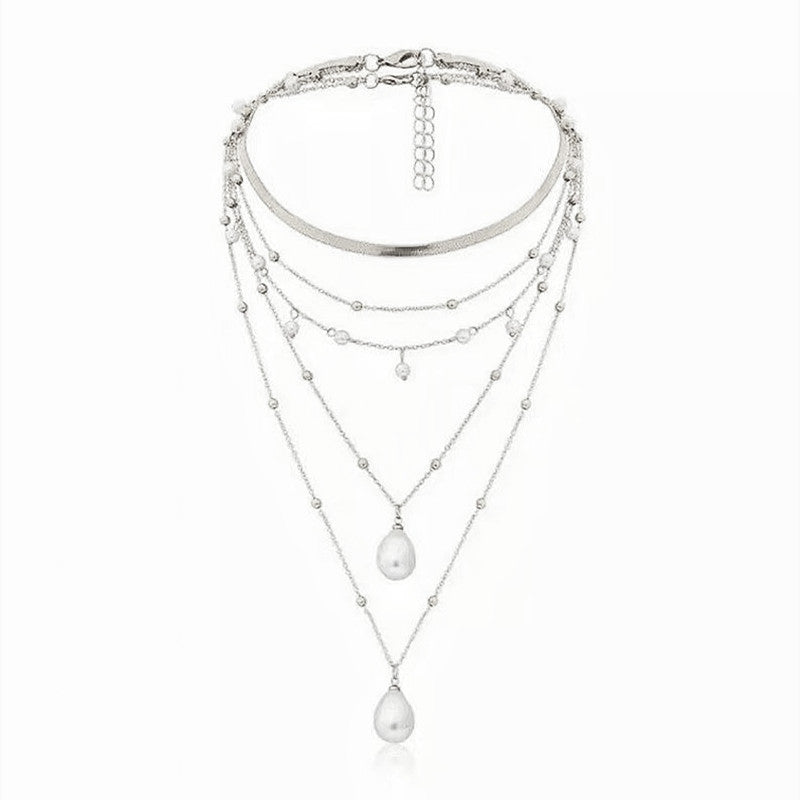 Women Multi-Layer Bead Pearl Choker Necklace