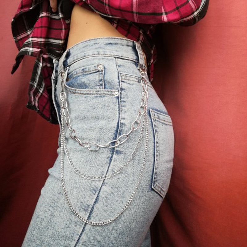 Hip Hop Punk Fashion Women Men Pants Waist Belt Chain