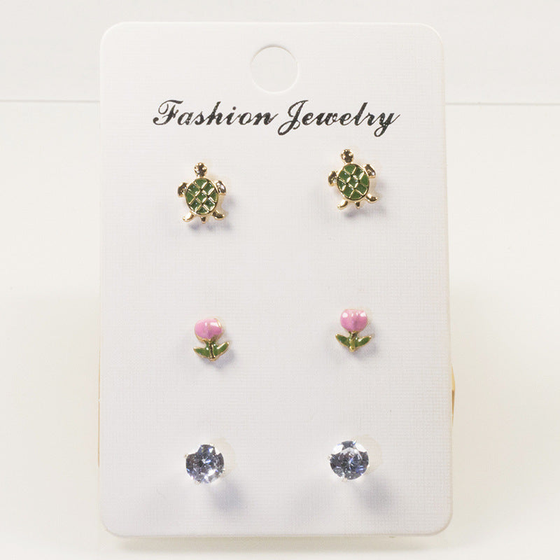 Small Turtle Flower Stud Earrings Set