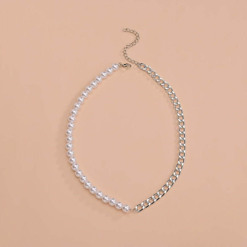 Elegant Chain Choker Necklace White Pearl