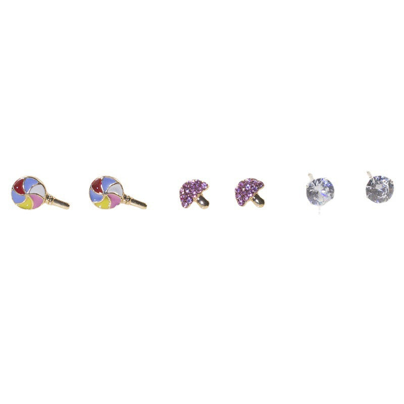 Lollipop Mushroom Stud Earrings Set