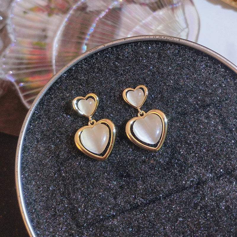 Opal Heart Drop Earrings