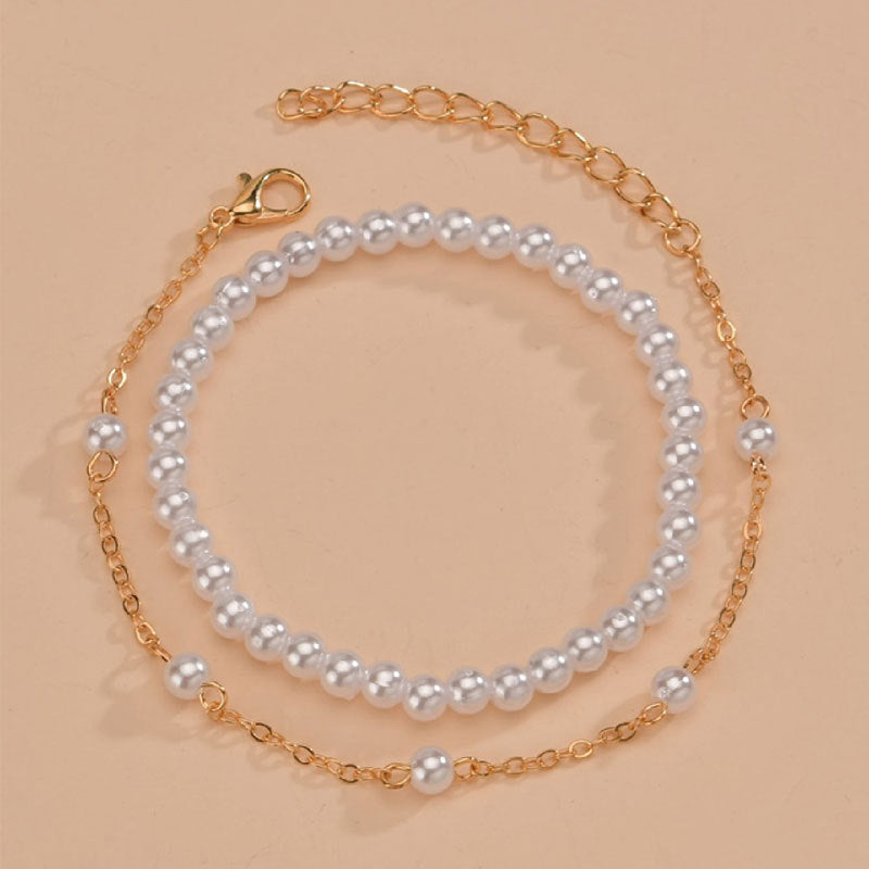 Beaded Pearl Layer Chain Bracelets
