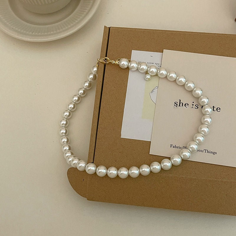 4mm 6mm 8mm 10mm 12mm 14mm White Glass Pearl Necklace for Women