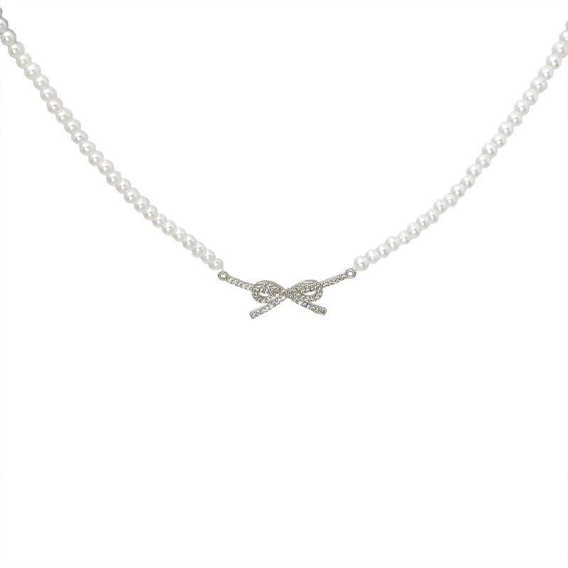 Pearl Chain Choker Necklace for Women Mini Bowknot