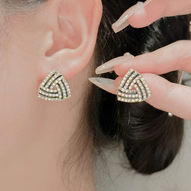 Rhinestone Triangle Stud Earrings