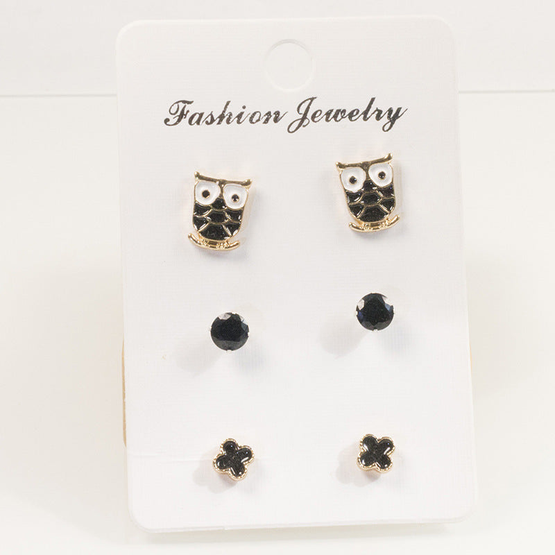 Owl Clover Stud Earrings Set
