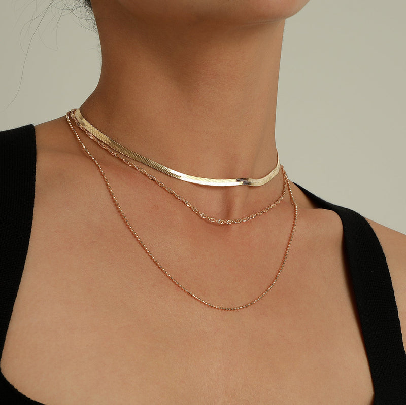Punk Multi Layered Flat Blade Snake Link Chain Choker Necklace