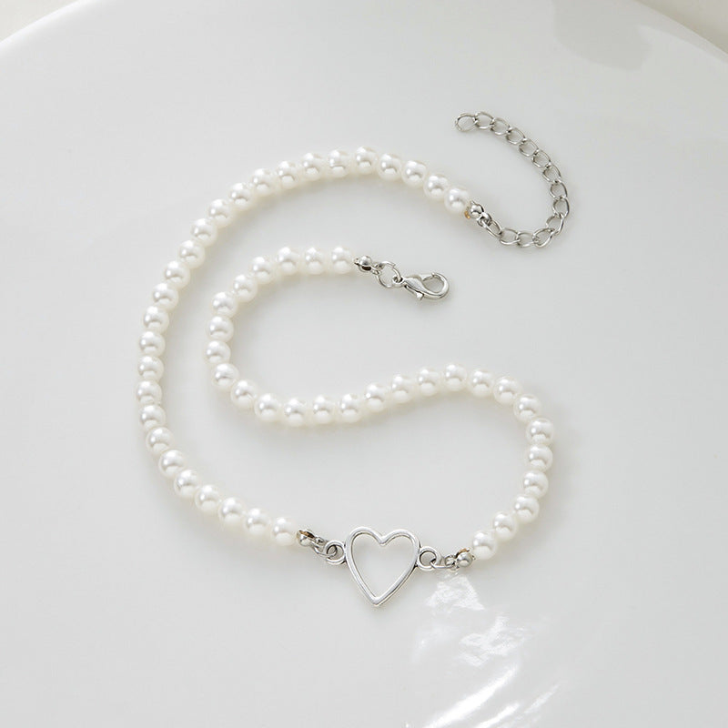 Trendy Love Heart Pearl Necklace Female
