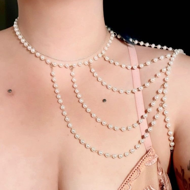 Tassel Chest Sexy Layer Pearl Body Chain