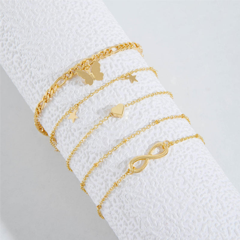 Fashion Butterfly Pearl Infinity Heart Anklet Set