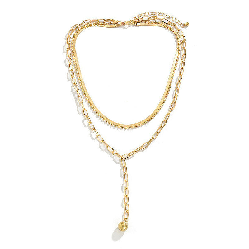 Round Bead Chain Flat Snake Chain Multi-layer Necklace