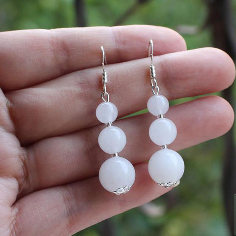 Round Nature Stone agate Bead Dangle Earrings