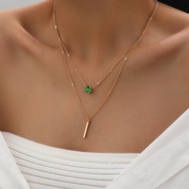 Layered Drop Crystal Bar Necklace