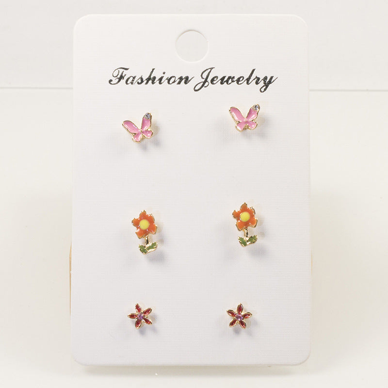 Fashion Butterfly flower stud earrings set