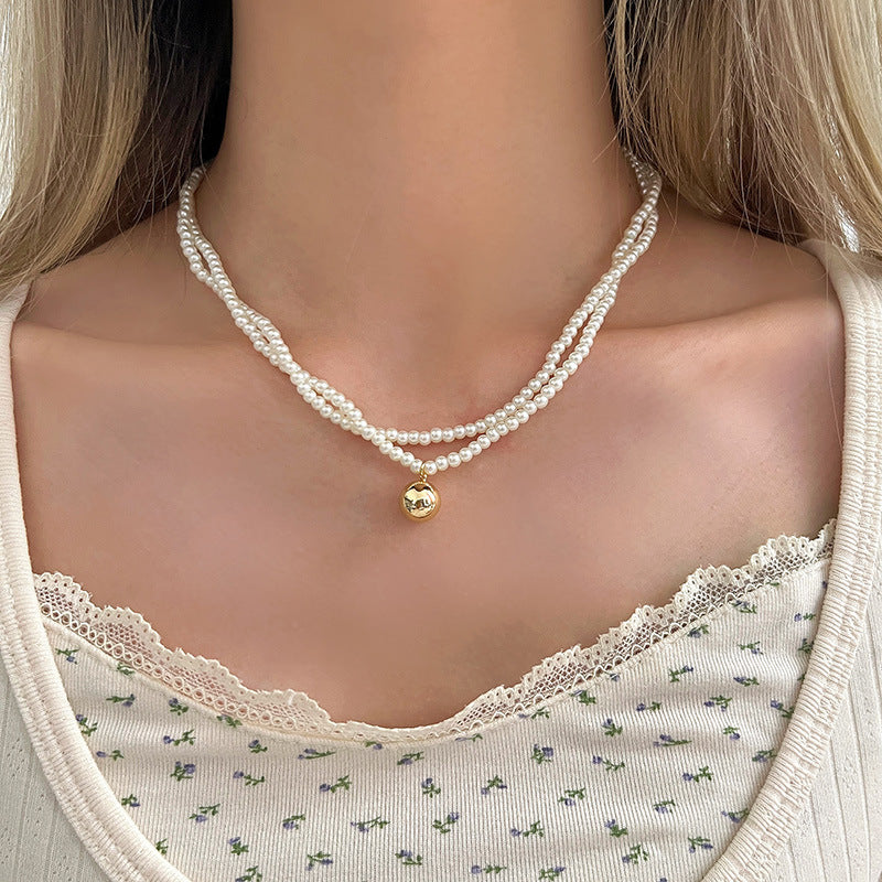 Choker Necklace for Women Double Layer Pearl Beads