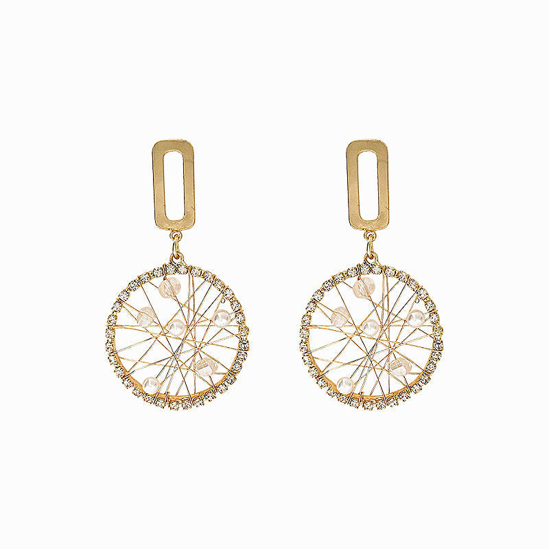 Rhinestone Beads Paving Dream Catcher Earring