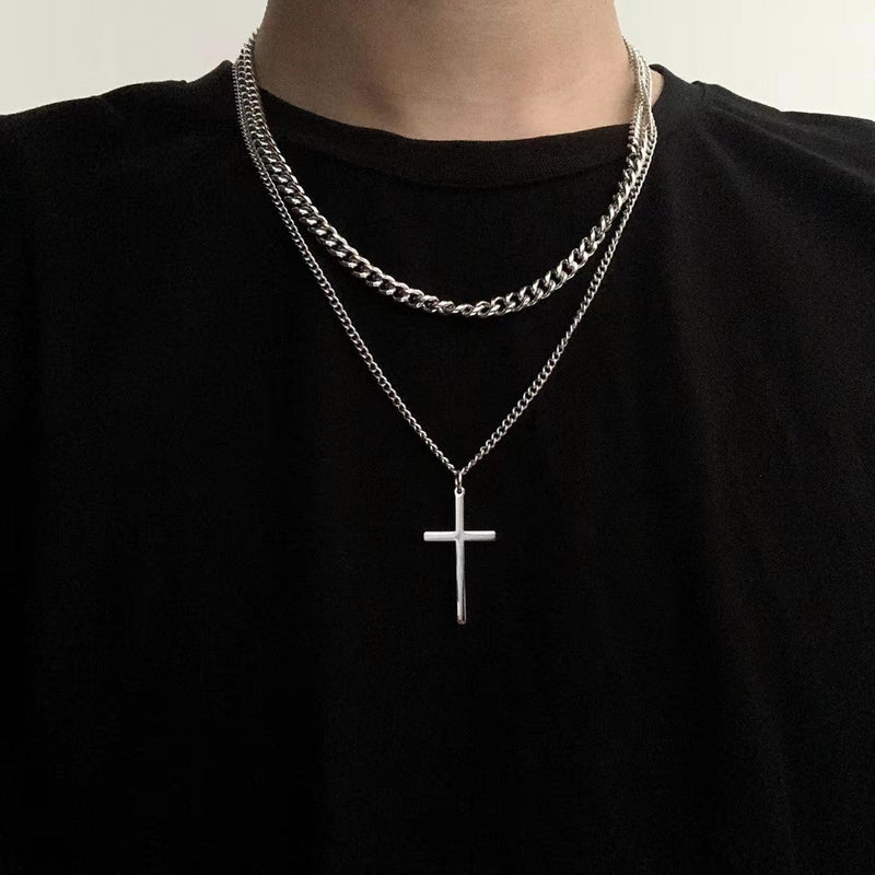 Double Layer Chain Cross Pendant Necklace