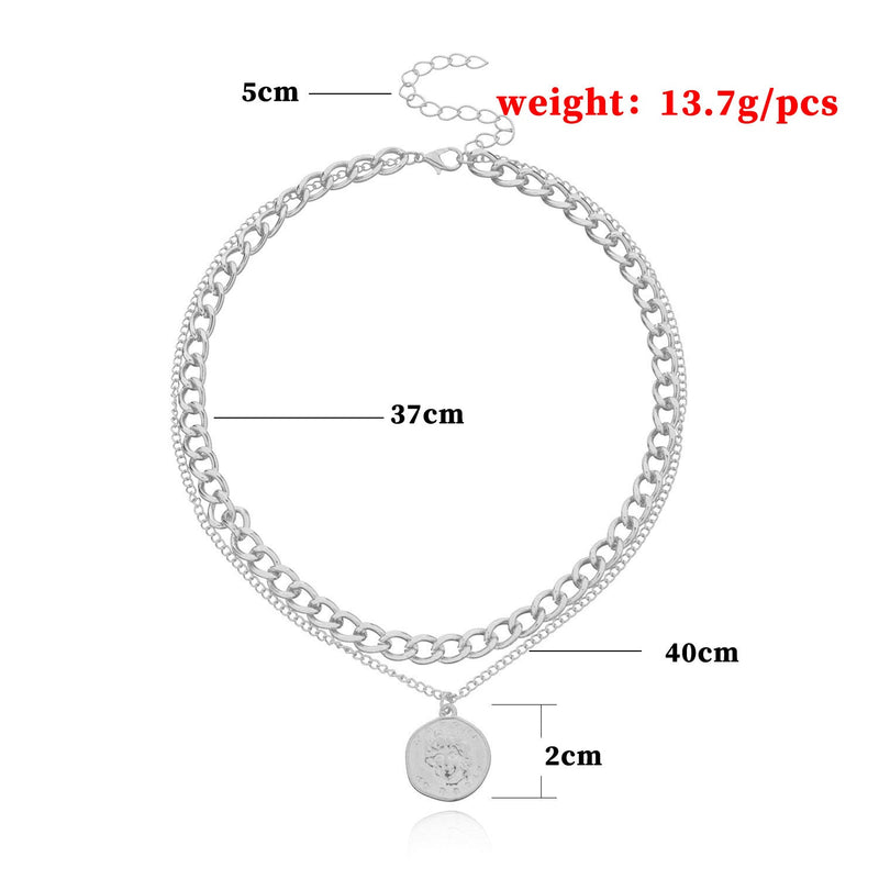 Multi layer Coin Chain Choker Necklace