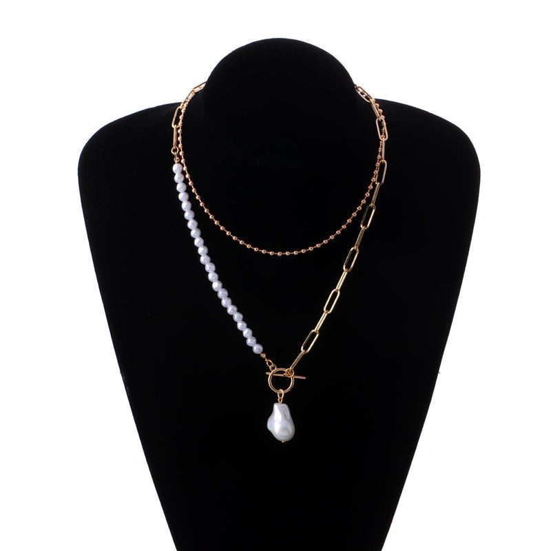 Pearl Round Bead Chain Overlay Necklace