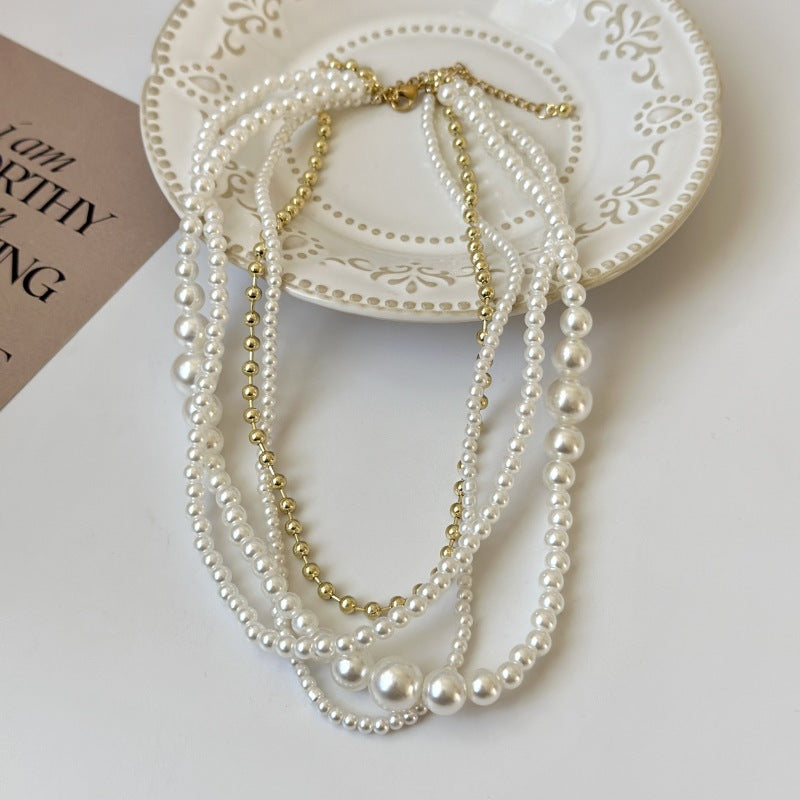 Retro Twisted Link Chain and Pearl Choker Dainty Vintage Necklace