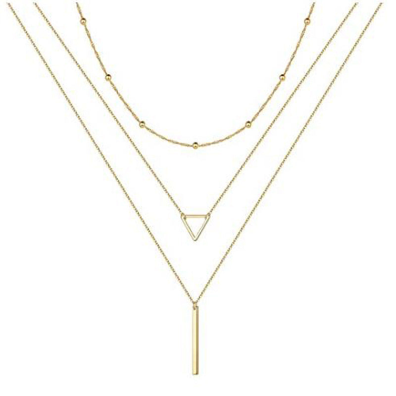 Geometric Triangle Stick Long Pendant Multi-Layer Necklace