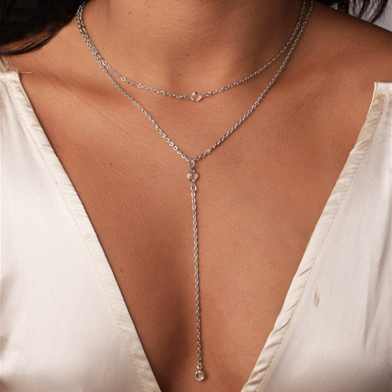 Double-Layered Tassels Necklace Elegant Women Crystal