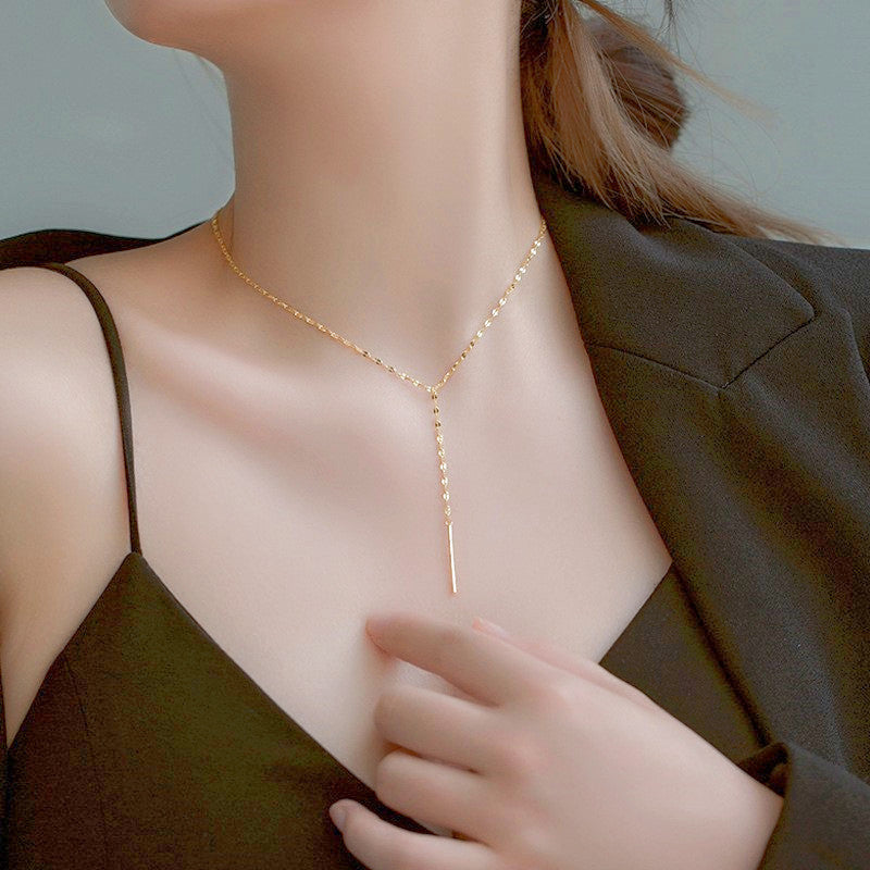 Square Geometric Bar Pendant Long Chain Tassel Necklace