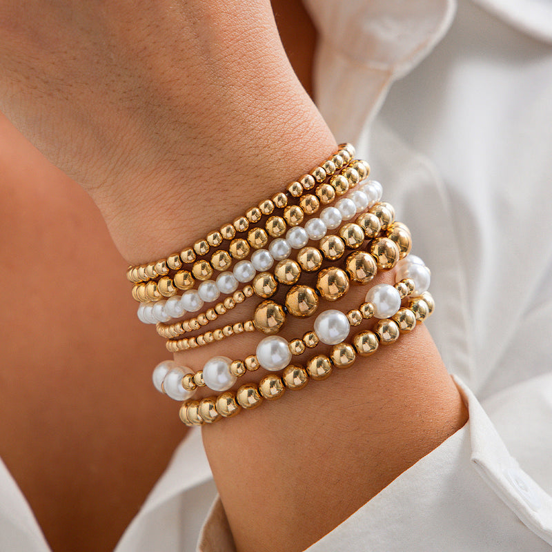 Pearl Beaded Elastic Bracelet Set