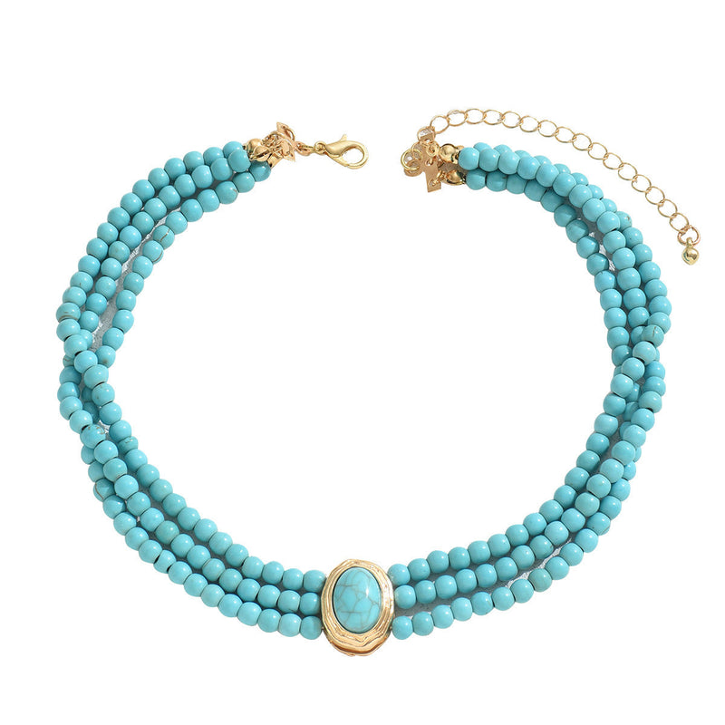Retro Geometric Beaded Necklace Simple Turquoise Multi-layer