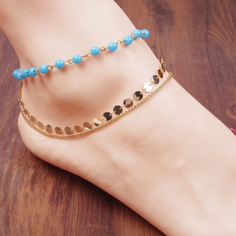 Double Layer Round Disc Bead Anklets Jewelry