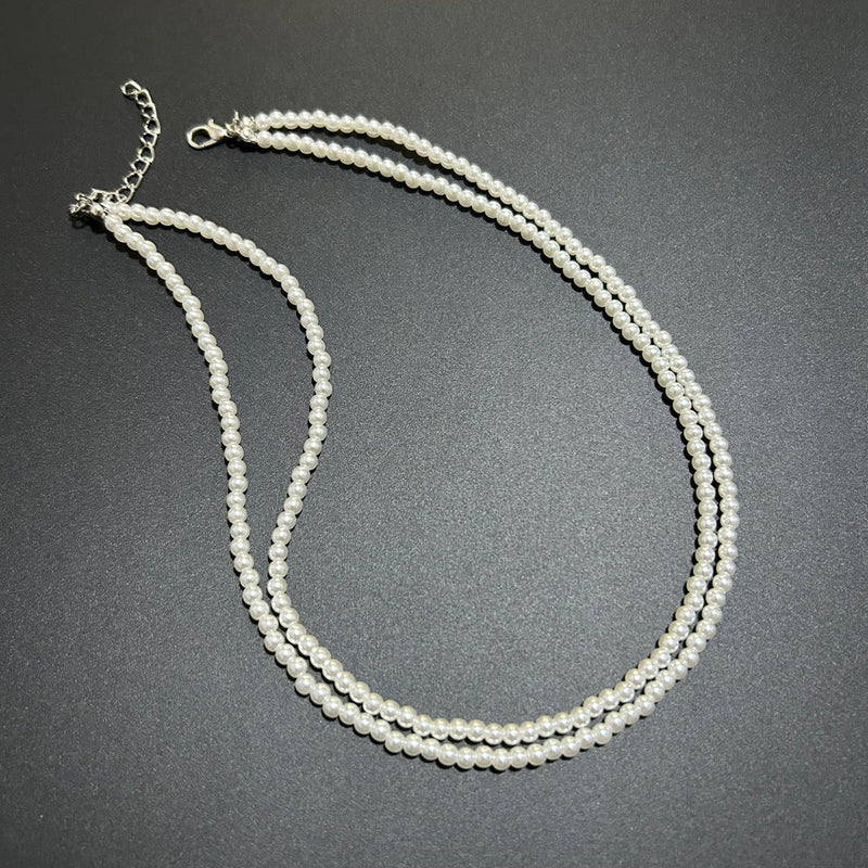 Vintage Layered Pearl Choker Necklace Double Strand Pearl Necklace