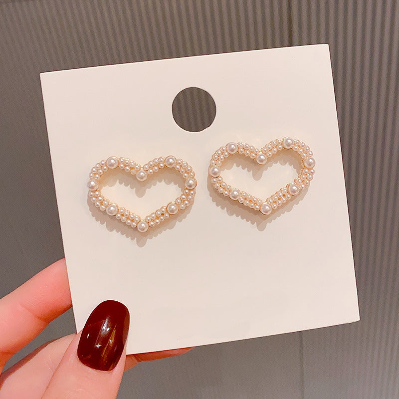 Vintage Pearl Heart Stud Earrings