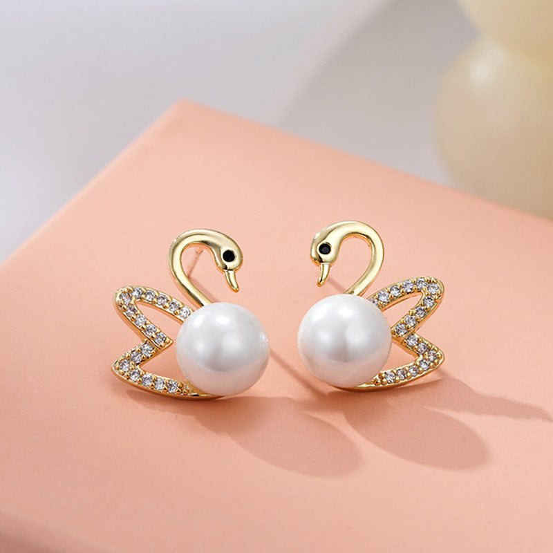 Hollow Swan Imitation Pearl Earrings