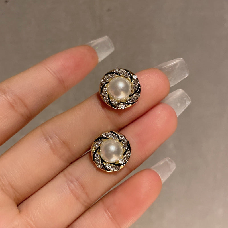 Rhinestone Crystal Stone Round Pearl Earring