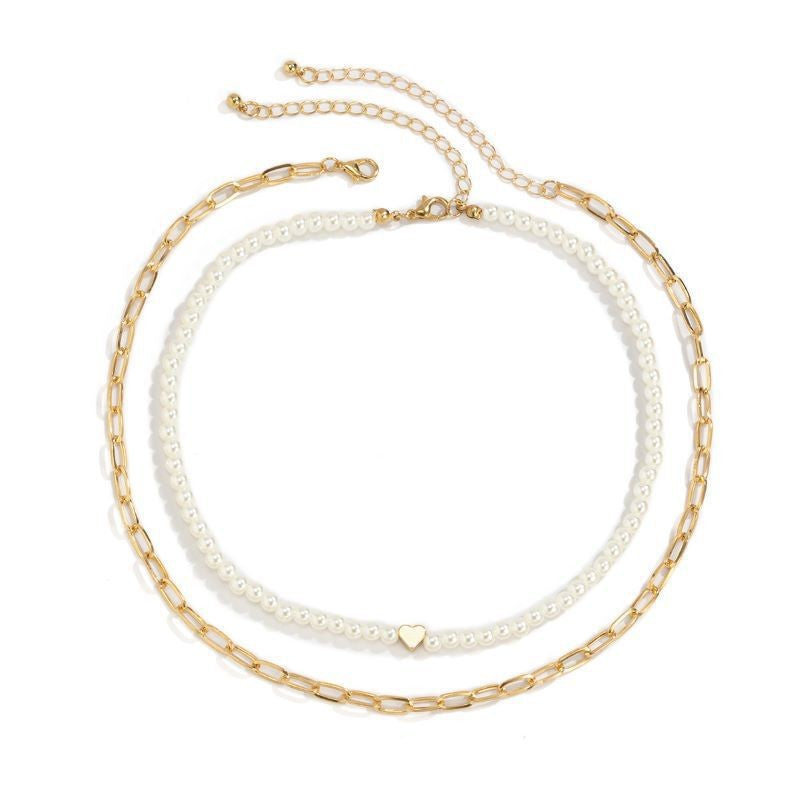 Pearl love Necklace Double Layer