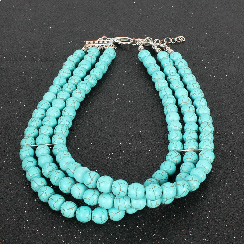 Multi-Layered Turquoise Stone Choker Necklaces