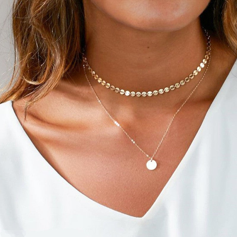 Coin Disc Necklace Chokers Double Layered Necklace