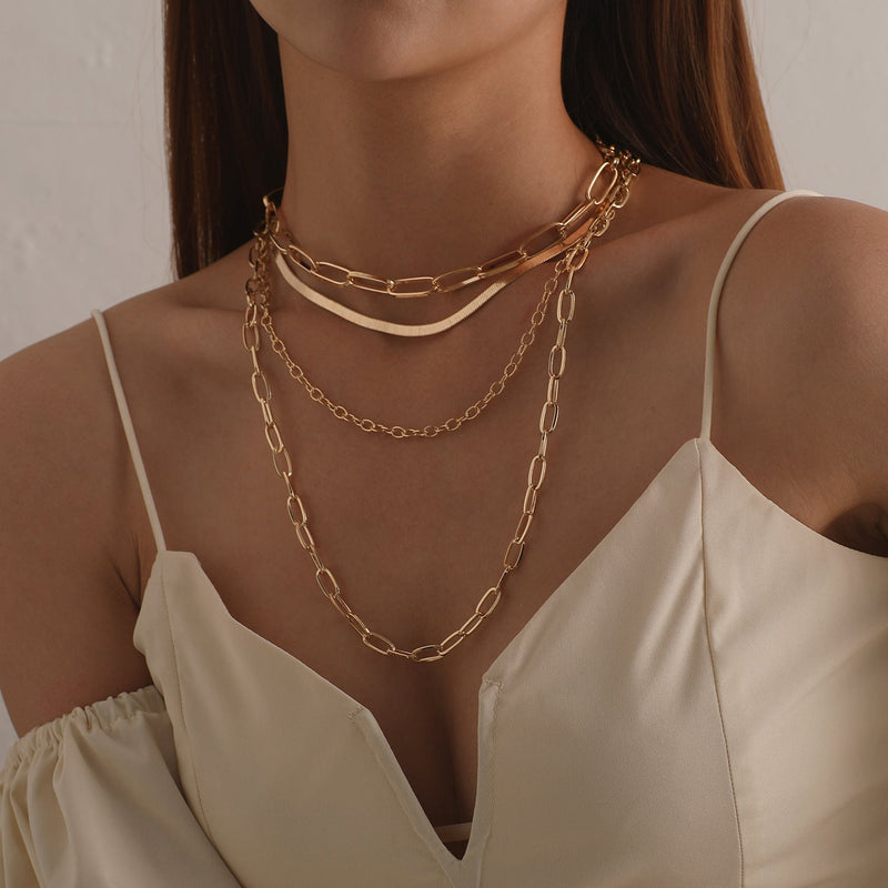 Multiple Paperclip Chain Layer Necklace Set