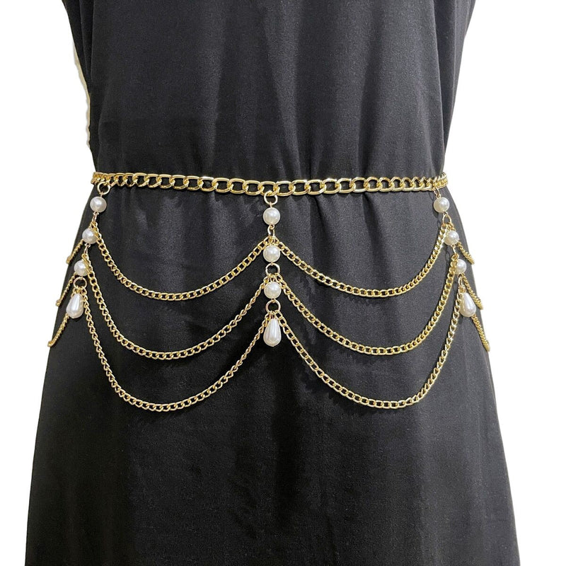 Chunky Curb Chain Belt Pearl Party Club Belly Jewelry