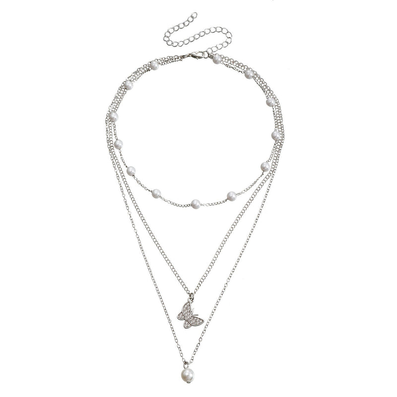 Rhinestone Multilayer butterfly Choker Chain Necklace