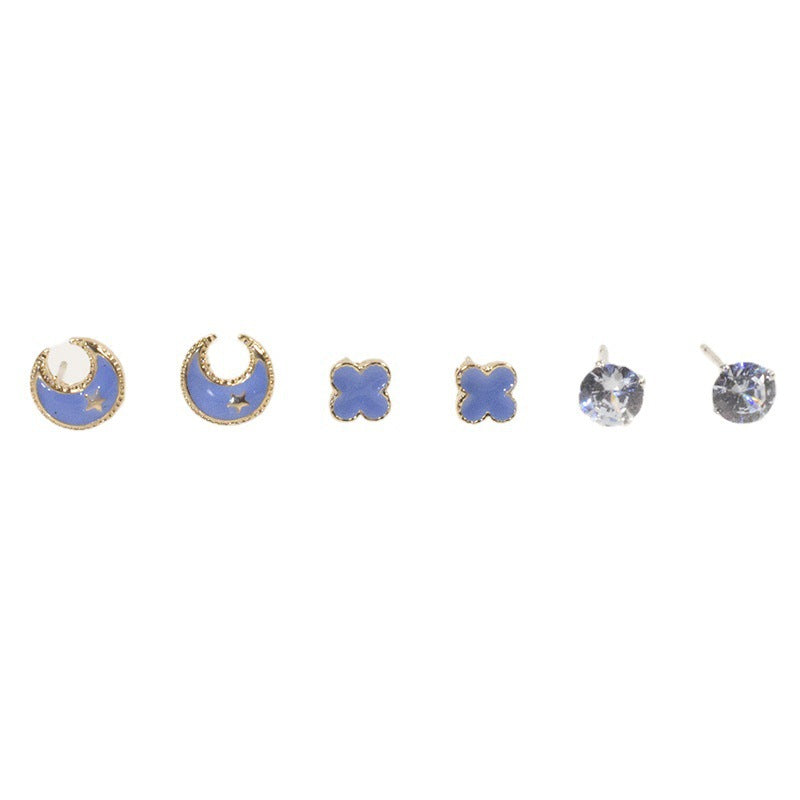 Clover Moon Stud Earrings Set