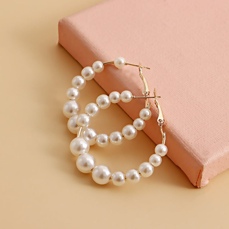 Geometric Large Pearl Hoop Earrings