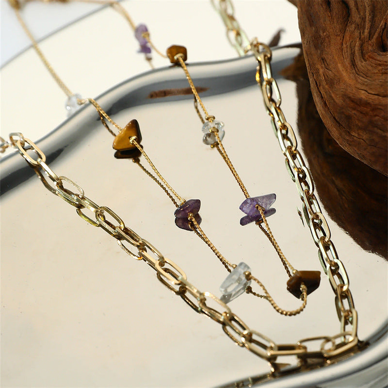 Layer Chain Necklace for Women Nature Stone