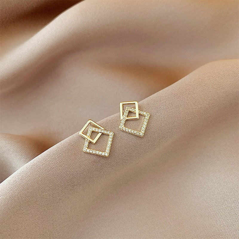 Geometry Hollow Rhinestone Squares Earrings