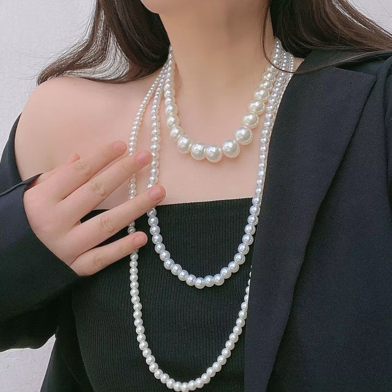 Multi Layer Long Necklace Wedding Beautiful Pearl Necklace