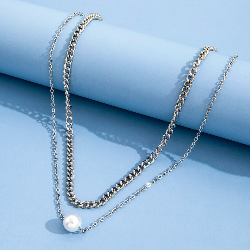 Double Layered Pearl Necklace Women Neck Chain