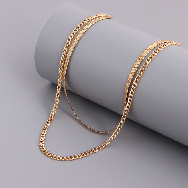 Herringbone Rope Twist Double Chain Layered Necklace