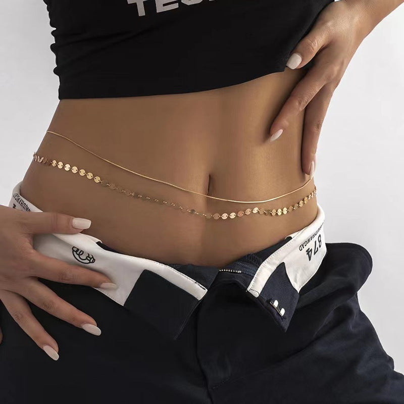 Women Sequin Snake Bone Chain Double Waist Simple Geometric Body Chain Belly Chain